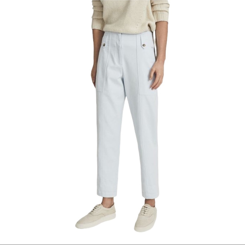 REISS BRADIE Cotton Tapered Cargo Trousers pale blue